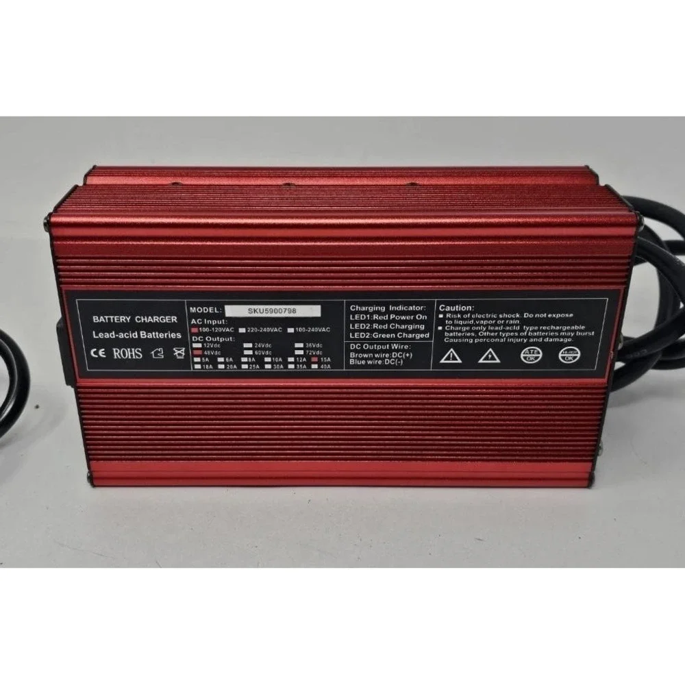 LZFAN Golf Cart Battery Charger 48V 15A Smart 3-Pin Triangle Plug Red Lead Acid